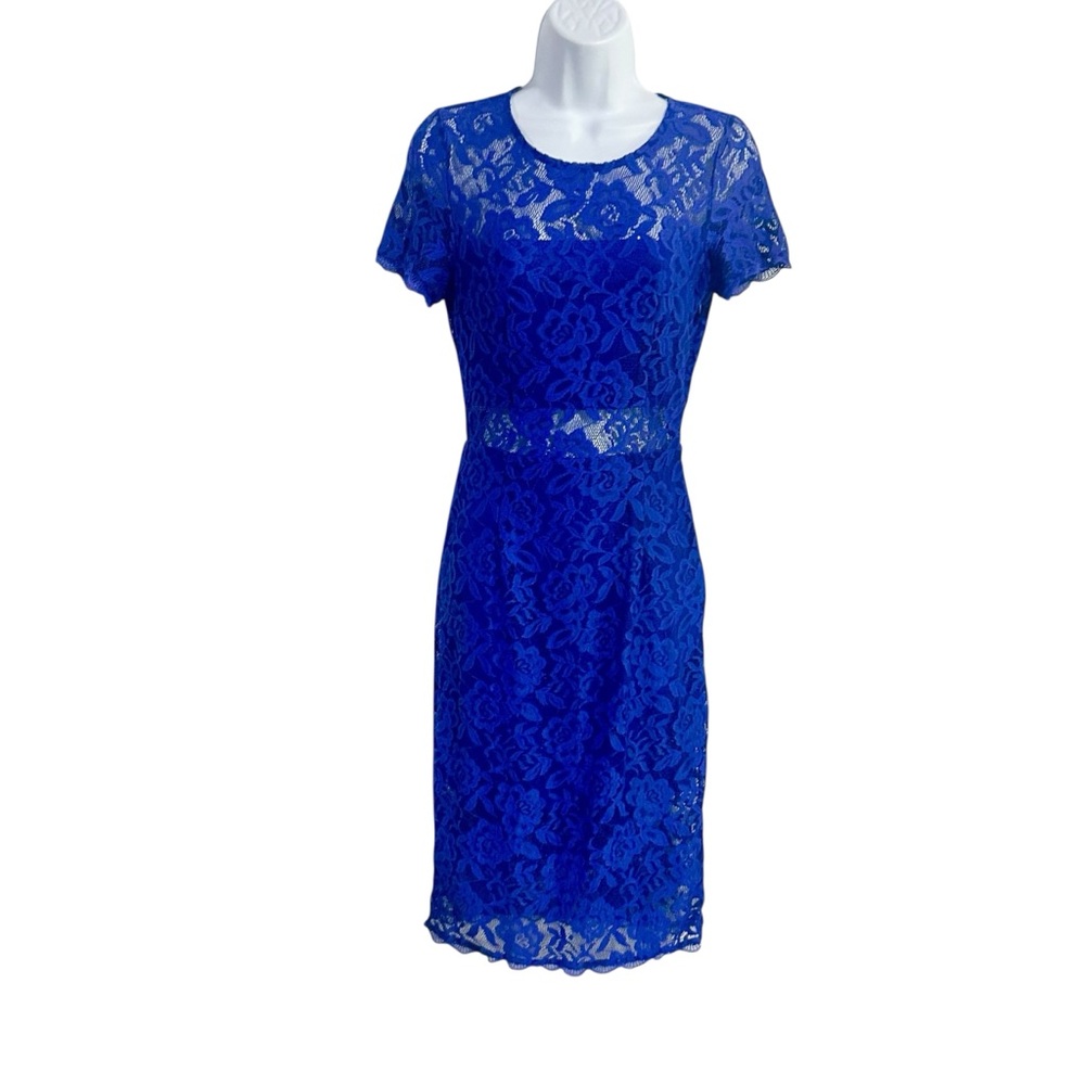 NSR Royal Blue Lace Knee Length Short Sleeve Cocktail Dress Women’s Size Small - Picture 3 of 6